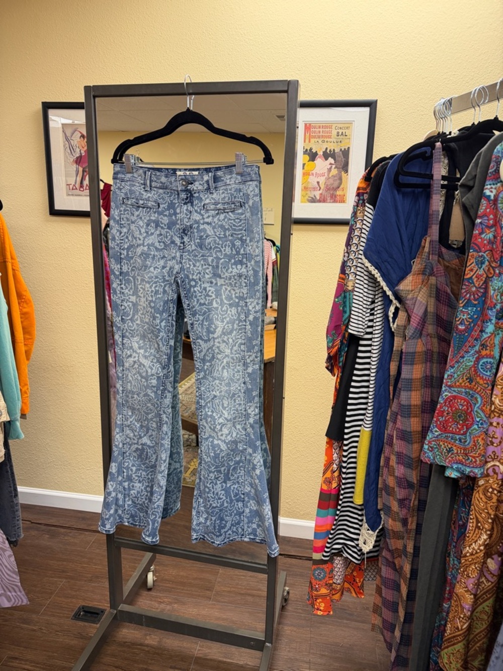 We The Free Light Blue Printed Flare Jeans